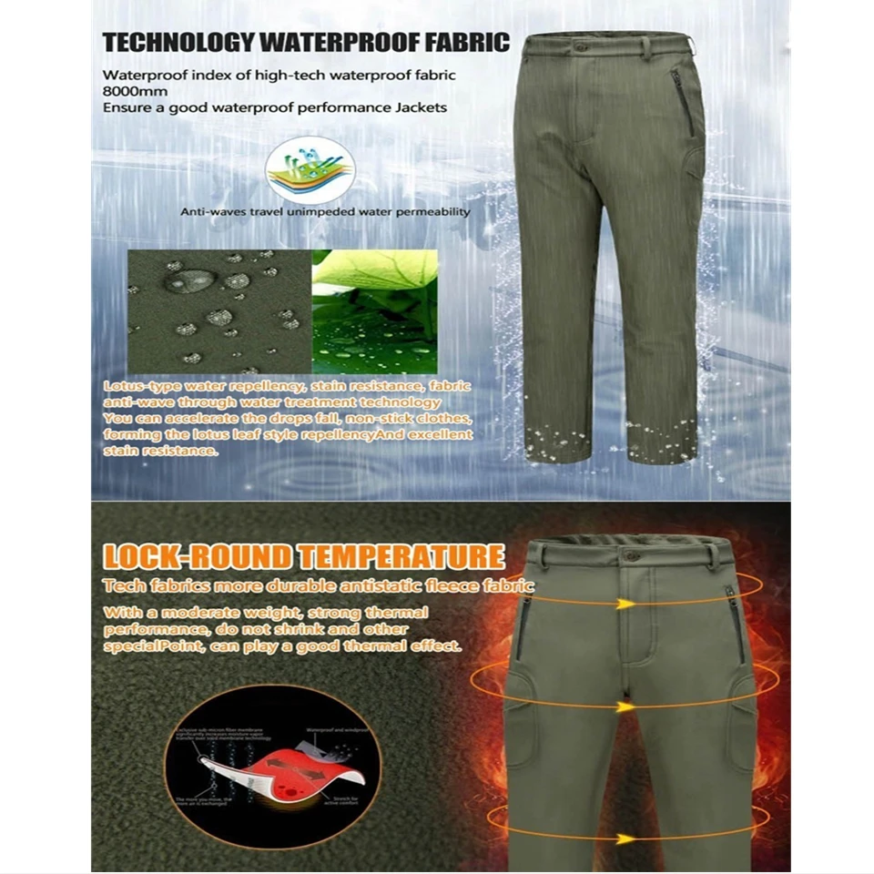 Зимние теплые флисовые брюки Софтшелл Акула кожа уличные тактические военные