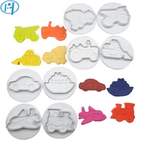 8pcs car plane boat train engineering truck set plastic plunger cutter cookie mold embossing cake decorating tool