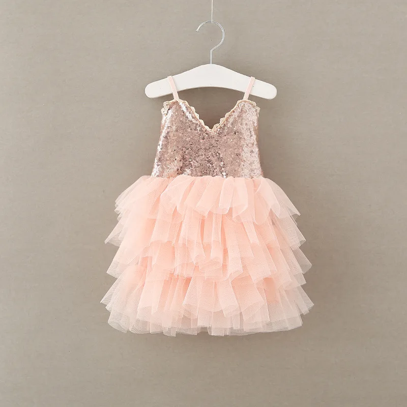 

2017 Summer new Kids sequin strap Dresses Baby Girls tutu Dress Elegant Princess High Quality Girls lace Clothes 12m-5y