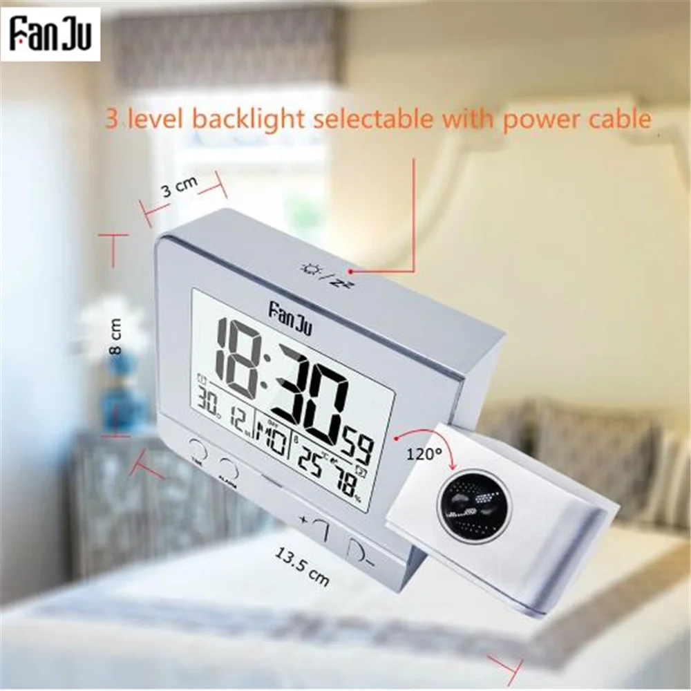 Fanju FJ3531 проекционный будильник цифровая функция повтора даты подсветка вращающийся Пробуждение проектор Многофункциональный al светодиодные часы