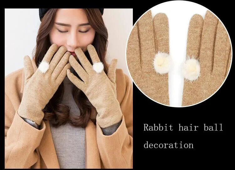 SUOGRY Wool Gloves Mittens for Women Smartphone use Winter Warm Knitted Fashion Gloves Black Pink Gray Khaki Ladies Brand Gloves