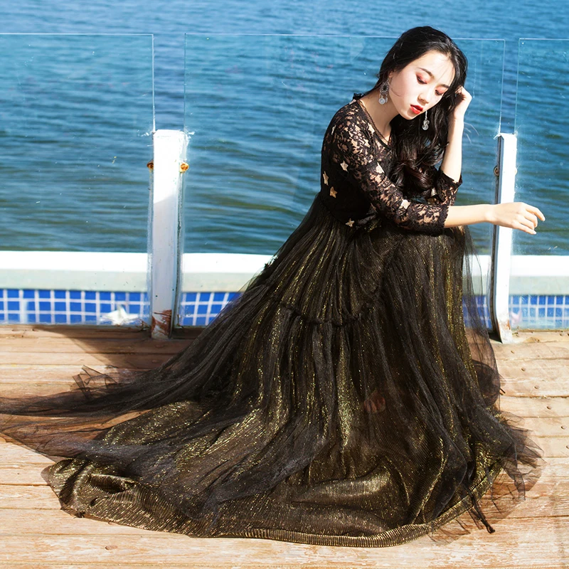 HAMALIEL черное кружевное лоскутное Сетчатое богемное пляжное летнее платье 2018