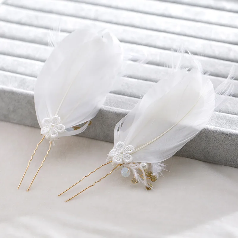 Золотые заколки для волос ручной работы перо кристалл жемчуг цветок свадебные