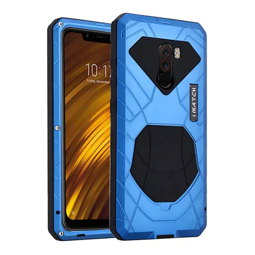 blue Для Xiaomi POCOPHONE F1 POCO F1 чехол авиационный алюминиевый сплав металл+ кремнезем задняя крышка для Xiaomi POCO F1 чехол для телефона s - Цвет: blue