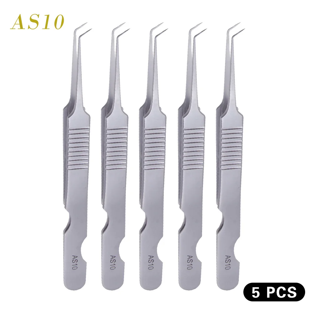 5 Pcs AS10 AS09 Точность Пинцет для 3D норковые ресницы индивидуальные объемные ресницы, ресниц для наращивания прививки Нержавеющая сталь Точка Пинцет - Цвет: 5 Pcs AS10