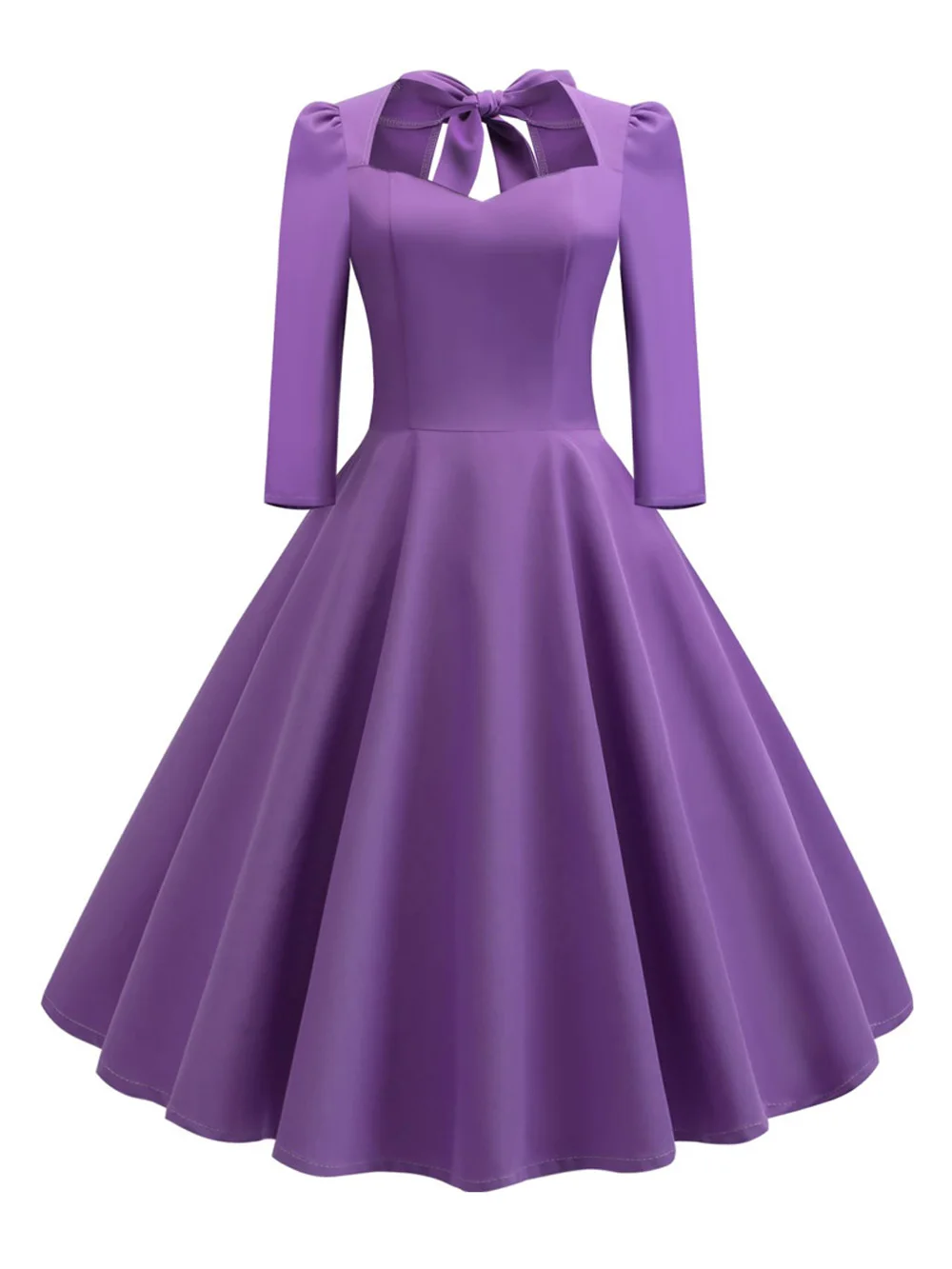 Purple Joineles, 3 однотонных цвета, Свинг, рокабилли, Vestidos, половина рукава, Ретро стиль, платье из хлопка, женское платье, офисный халат, платье - Цвет: Purple