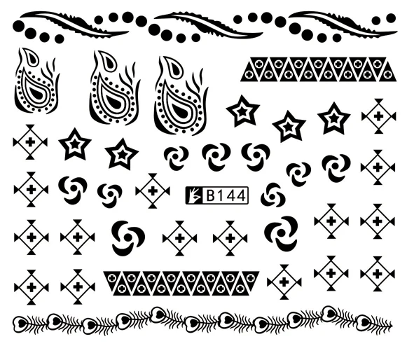 5 листов 24 типа Хаундстут черные наклейки для ногтей дизайн макияжа DIY вода тату