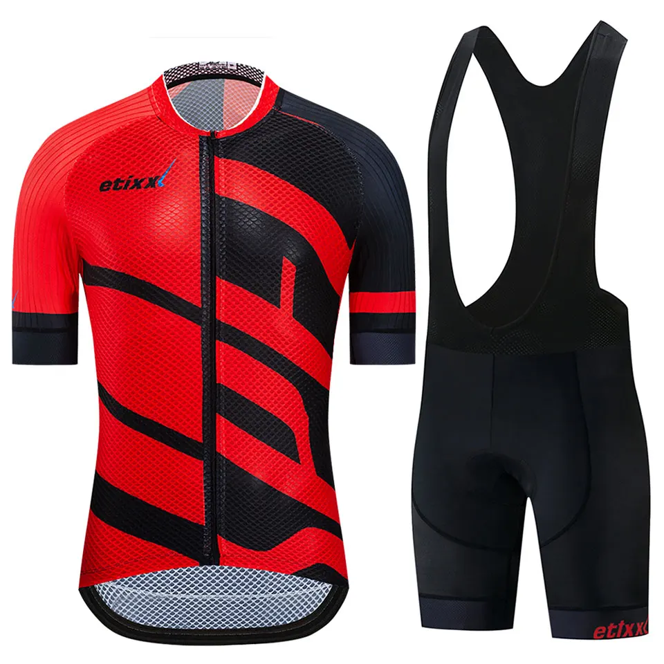 Красный Ropa Ciclismo Maillot велосипедная форма комплект одежды для велоспорта/Одежда для шоссейного велосипеда гоночная одежда быстросохнущая Мужская велосипедная майка короткий комплект - Цвет: Красный