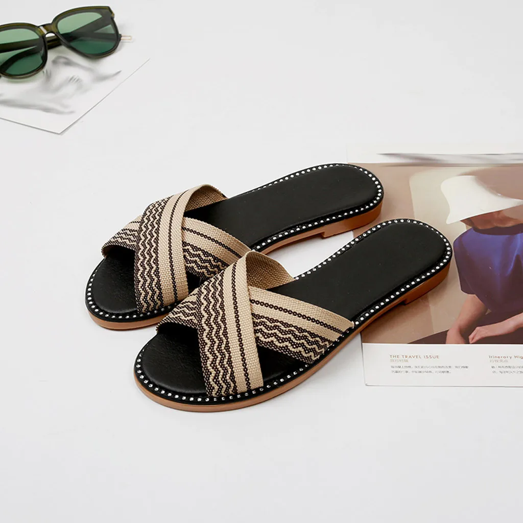 SAGACE/женские слипоны в полоску национальном стиле Пляжная обувь римском