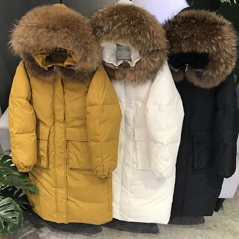 Зимняя куртка для женщин 2018 90% белый утиный пух парка большой воротник из
