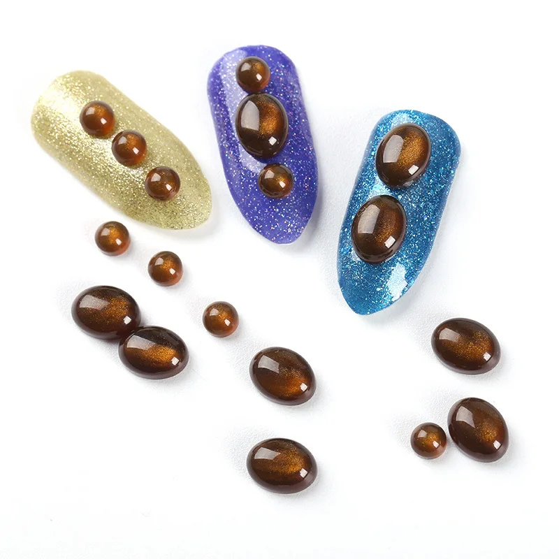 20 шт./пакет кофейный цвет Стразы для ногтей кошачий глаз камни с плоской задней