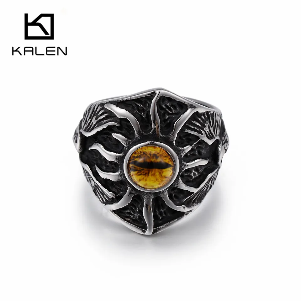 KALEN, панк, желтый кристалл, солнцезащитные кольца для глаз для мужчин, размер 8-12, нержавеющая сталь, дьявол, демон, кольца на палец, дешевые, вечерние, ювелирные изделия