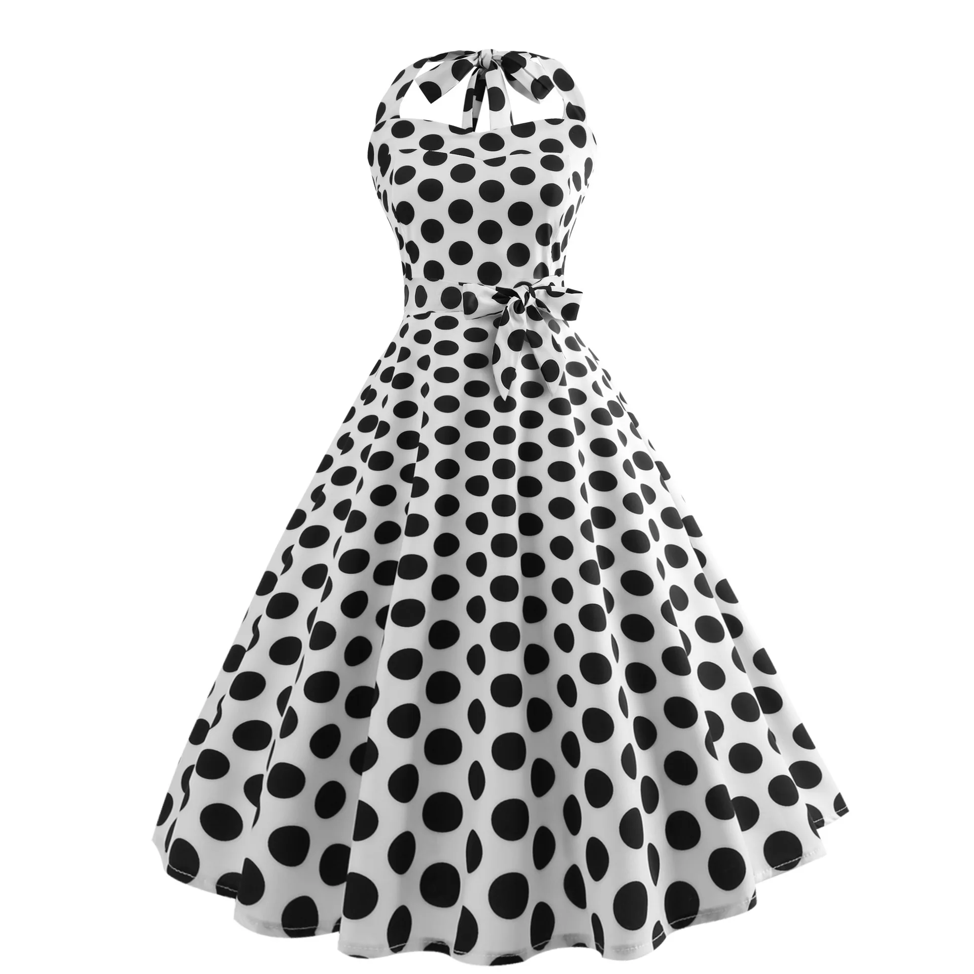 Винтажное платье в горошек стиле ретро с изображением Одри Хепберн 50 S 60