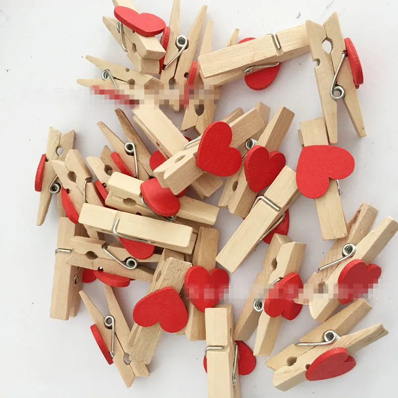 100 шт мини сердце любовь деревянная одежда фото бумага Peg Pin прищепка ручной