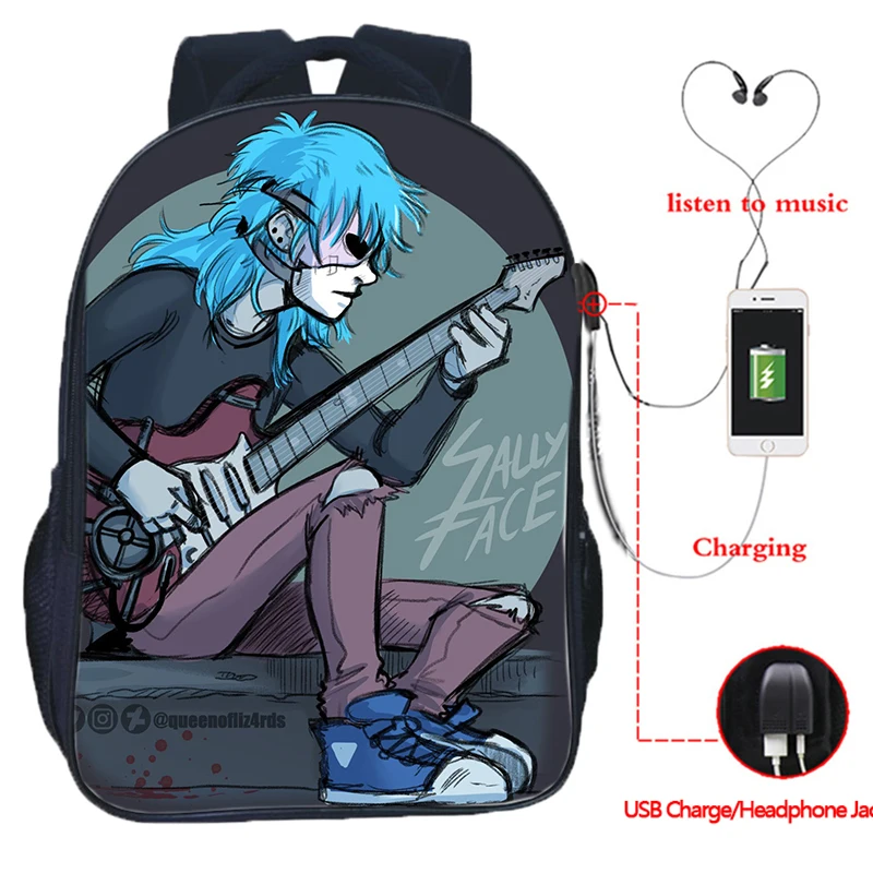 Sally Face USB зарядка школьные сумки подростковый рюкзак для ноутбука Хип-Хоп сумка повседневные дорожные сумки 16 дюймов Mochila