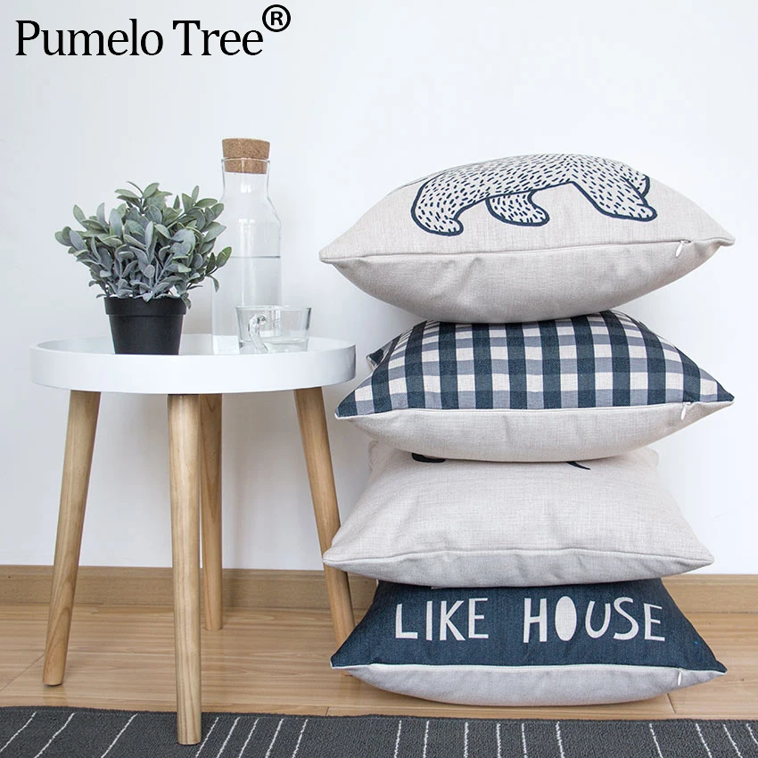 Чехол на подушку с рисунком медведя, черно-белое милое симпатичное животное, геометрический Чехол на подушку, подарок на праздник, скандинавский стиль, для домашнего стула