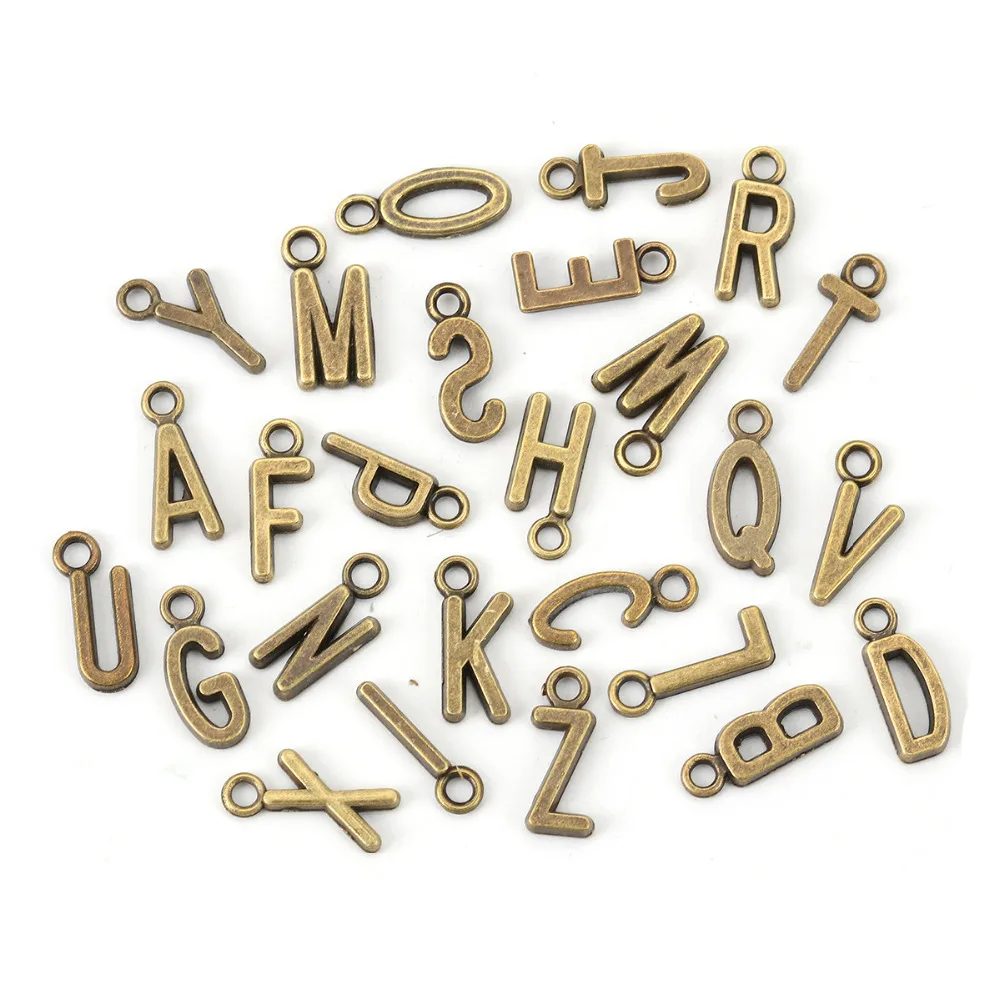 DoreenBeads цинковый подвески из сплавов с надписью античная бронза смешанные сообщение "A-Z" 16x5 мм-16x11 мм, 1 набор(26 шт./компл
