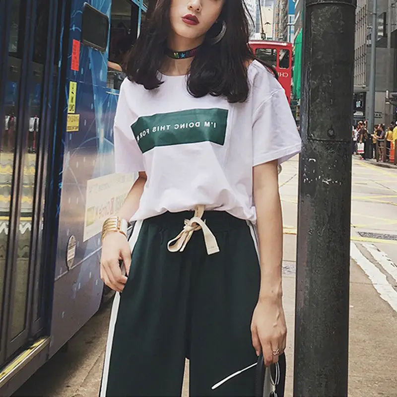 Комплект из 2 предметов футболка с буквенным принтом Свободный Топ и широкие