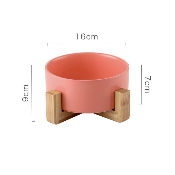 Pink with frame TECHOME высококачественная матовая керамическая миска для домашних животных бамбуковая рама керамическая миска для собак и кошек Мягкая матовая керамическая миска для еды - Цвет: Pink with frame