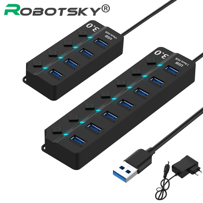 

Высокоскоростной концентратор USB 3,0, концентратор на 4 / 7 портов USB3.0, разветвитель, переключатель ВКЛ./ВЫКЛ., светодиодный индикатор с адаптер...