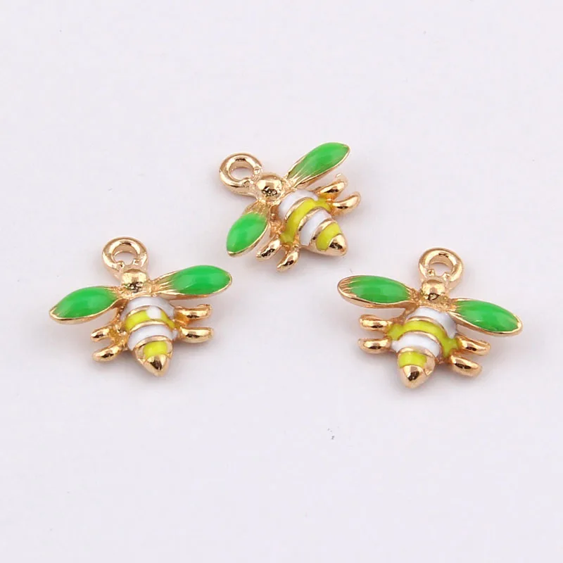 

Wholesale 100pcs 16*17MM Kawaii Animal Bee Shape Enamel Alloy Charms Gold Tone Plated Oil Drop DIy jewelry Findings Pendants