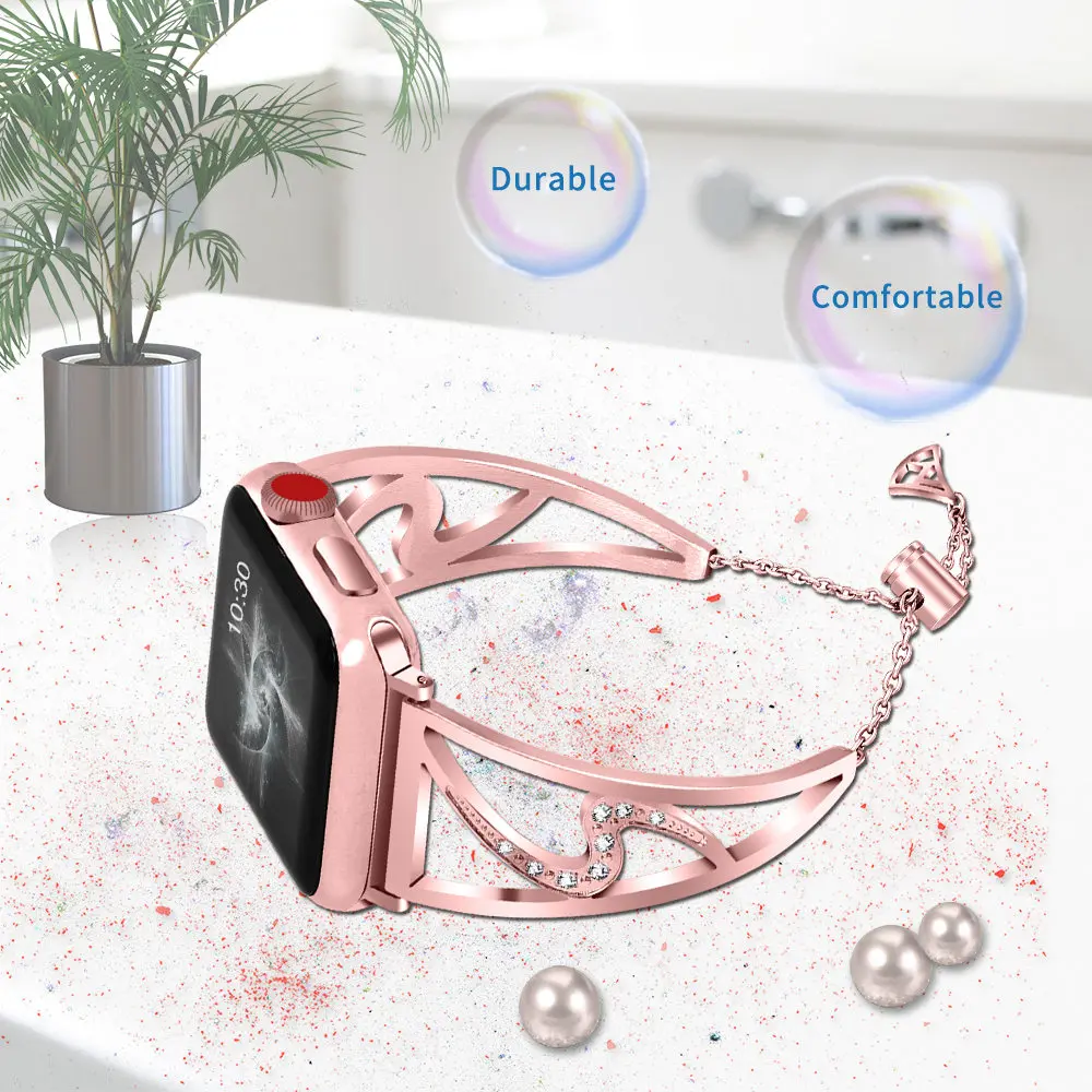 Шикарный браслет на запястье для iWatch серии 5 4 3 2 1 Apple Watch ремешок 40 мм 44 мм 38 мм 42 мм бриллиантовый ремешок из нержавеющей стали