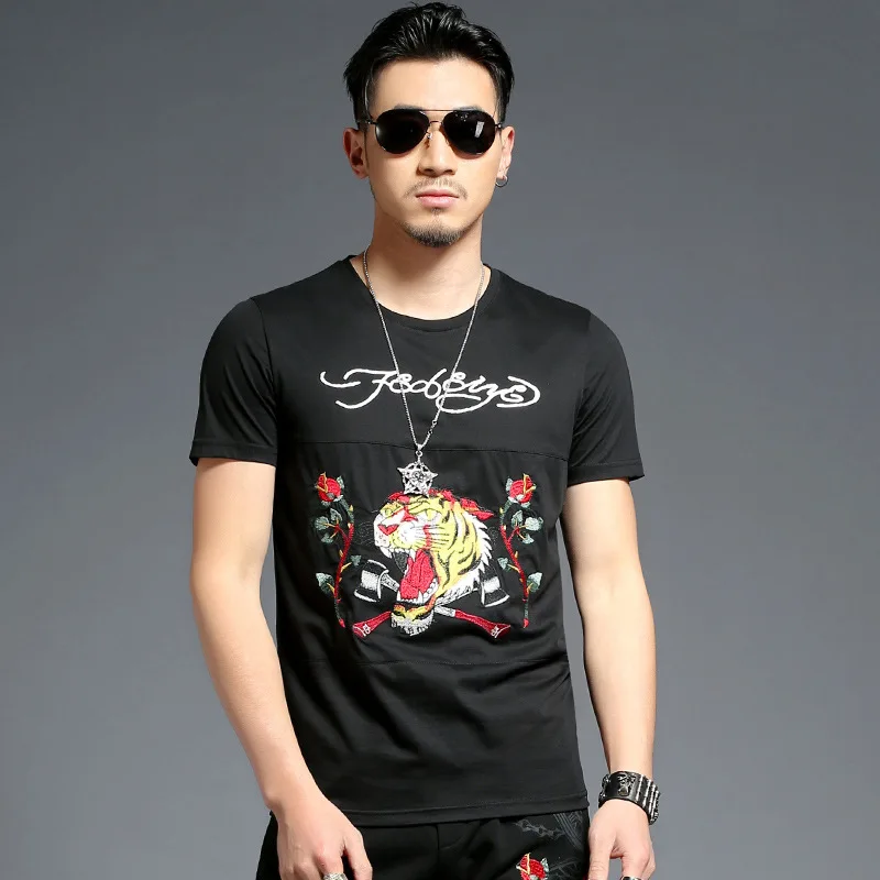 Футболка мужская с вышивкой тигра винтажная тенниска принтом животного