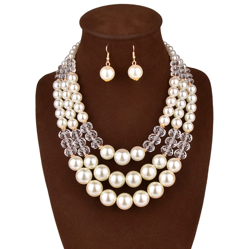 Золотистого цвета со стразами и жемчугом многослойная длинное ожерелье серьги