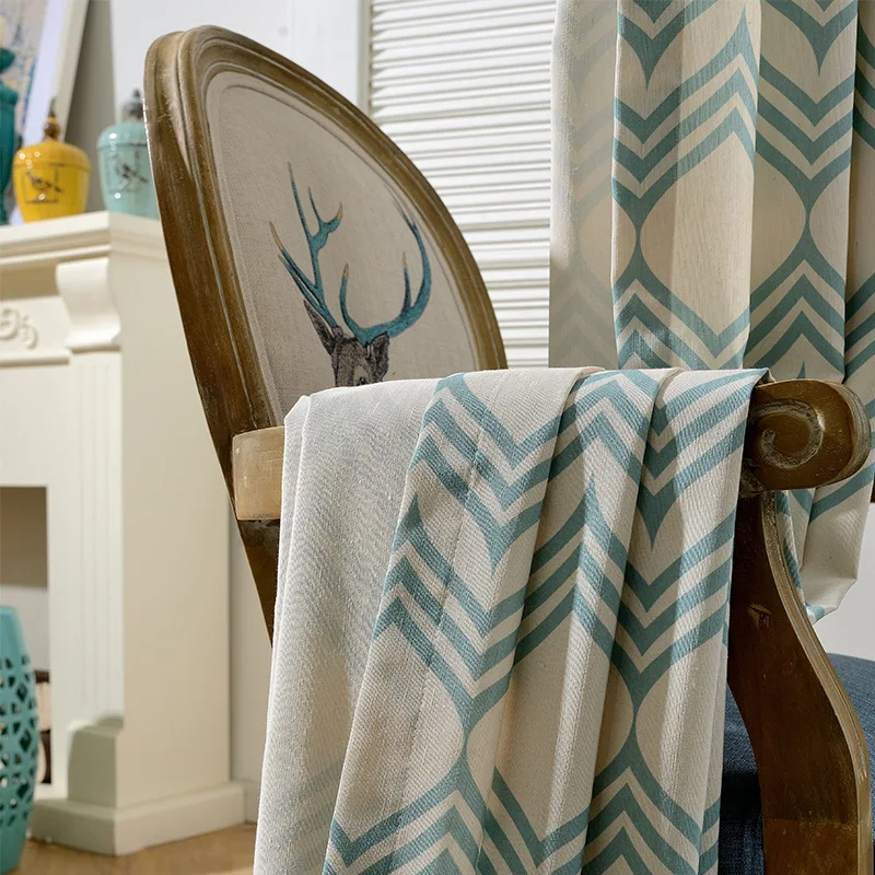 Синие занавески s для гостиной геометрический тюль окон спальни кухни прозрачные