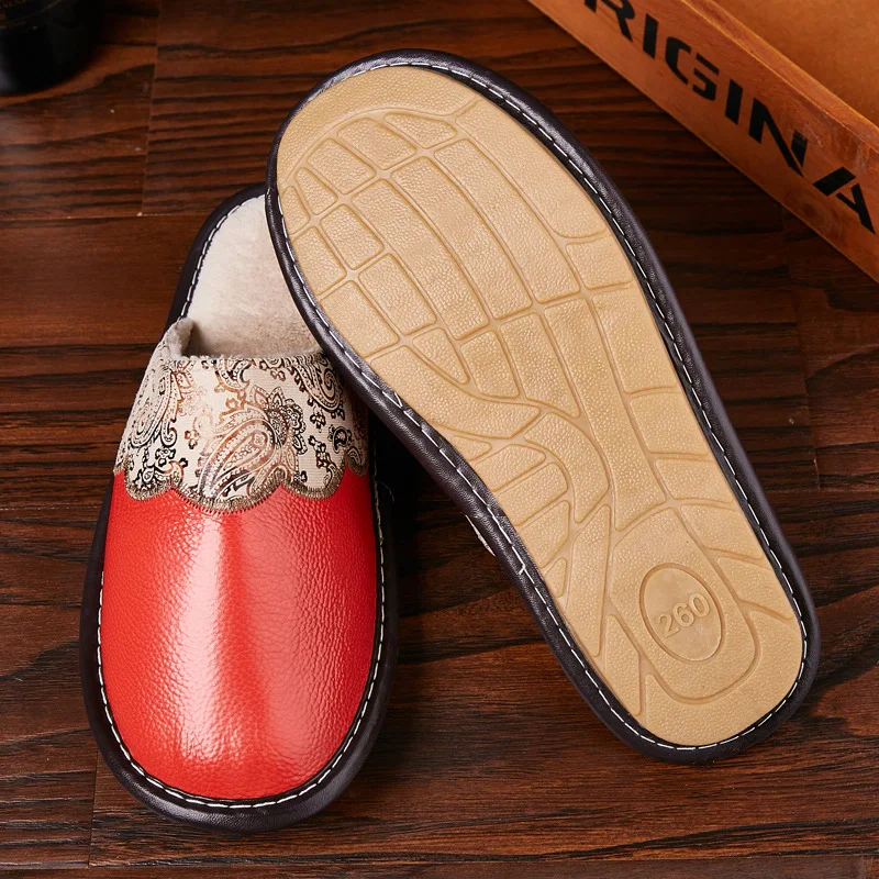 ST SUPER TRADE Genuine Leather Women Soft Soles Non-slip Home Slippers Winter Men Casual Plush Flat Heel Slip On Slides Shoes | Обувь
