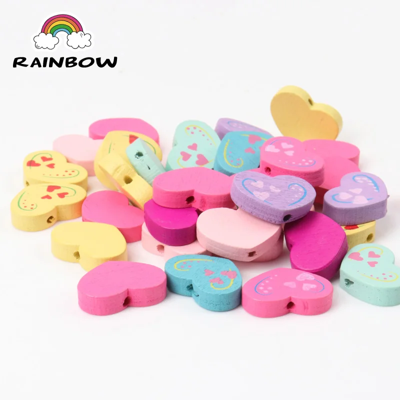Mixed Colors Heart Shape Paintied Wooden Material Spacer Beads For Handwork Jewelry Accessories 19x13mm 50pcs | Украшения и