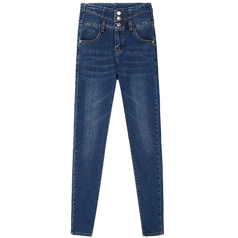 

Blue black high waisted jeans women 2019 spring autumn Korean fashion single-breasted buttons skinny jeans pencil denim pants