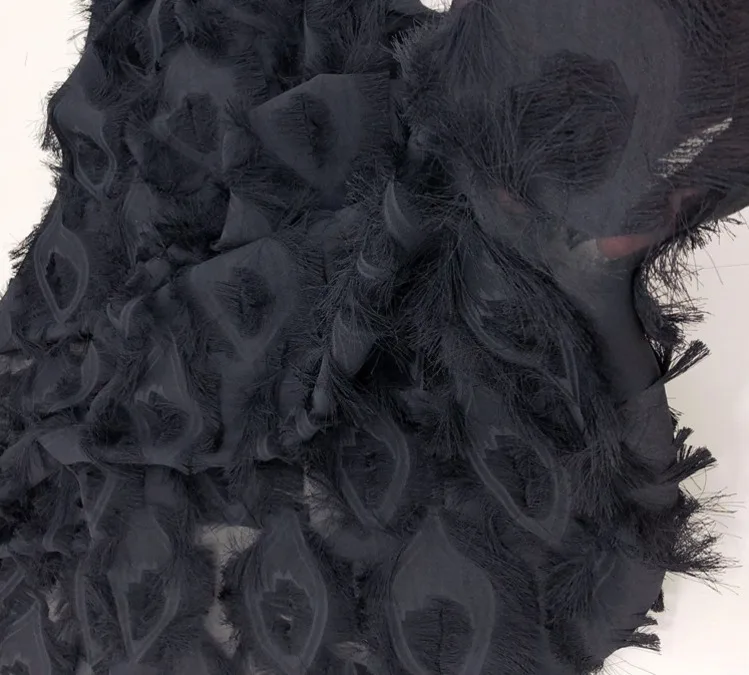 150 см Широкий черно-белый жаккардовый срезанный цветок Seide шифон Stoff ресниц ткань павлин перо одежда с бахромой модный Декор