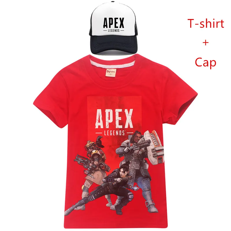 Коллекция года, красный топ, короткая футболка с героями игры Apex Legends детская повседневная одежда футболка из хлопка для мальчиков и подростков одежда для маленьких девочек+ Кепка - Цвет: t8435red-set