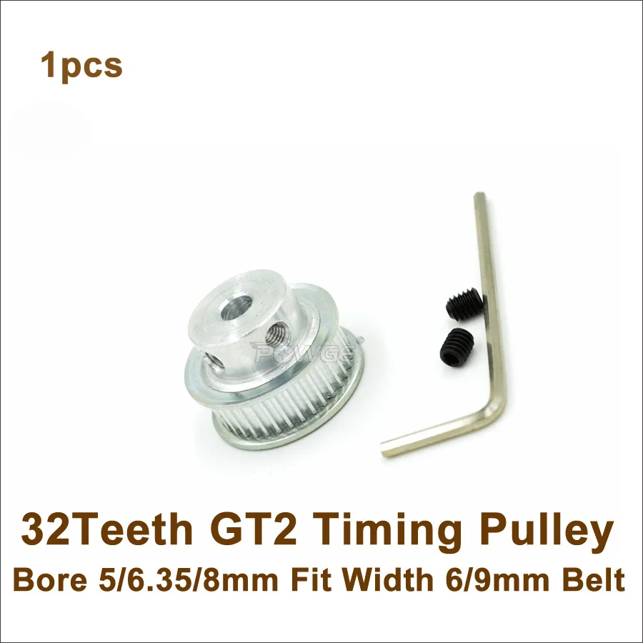 POWGE 32 зубья 2GT зубчатый шкив Диаметр 5/6.35/8 мм подходящая ширина 6 9 GT2 Ремень ГРМ 3D