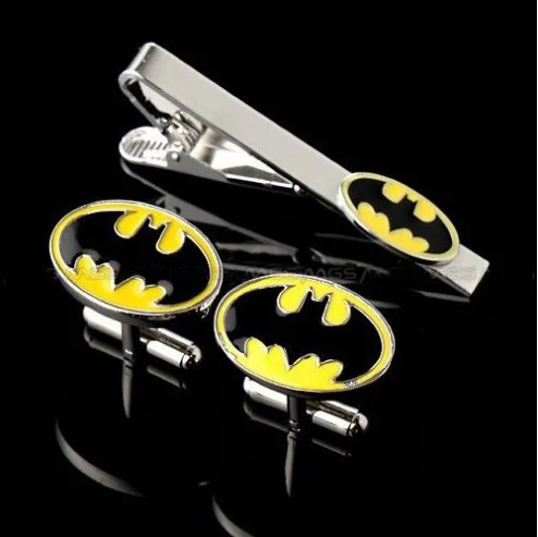 yellow bat Зажимы для галстуков и запонки набор супергероев дизайн качественный латунный материал(1 набор = 1 пара Запонки+ 1 шт. зажим для галстука - Окраска металла: yellow bat