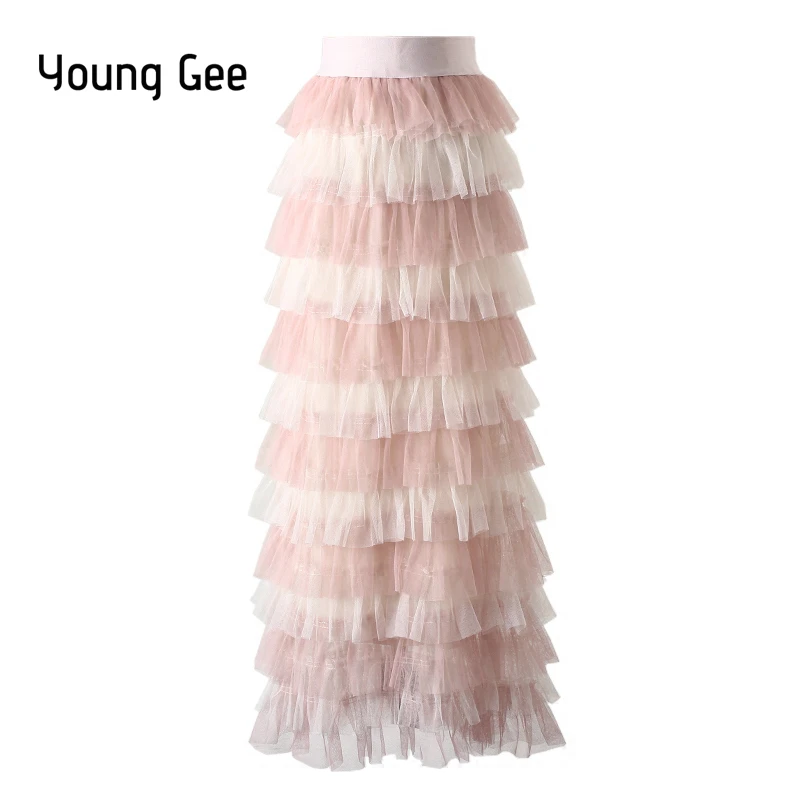 Young Gee/2018 г. Весенне летние юбки для торта Женская юбка из тюля с эластичной