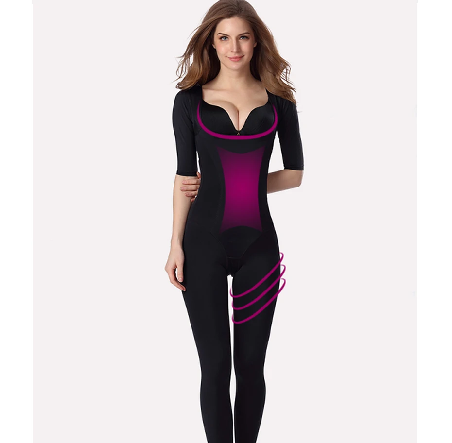 Бесшовные Открыть Батт Для женщин талии Управление боди Full Body Shaper корректирующее утягивающее белье с длинным рукавом Талия корсеты и бюстье