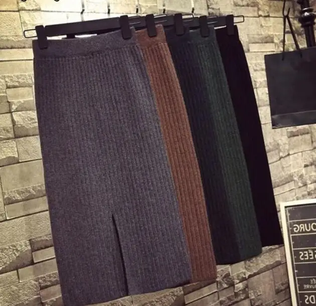 Юбка карандаш с высокой талией 2018 осень зима Женская Элегантная трикотажная