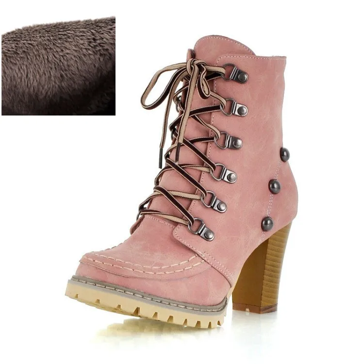 Pink Winter PXELENA/высококачественные женские ботильоны; цвет коричневый, розовый, зеленый; женские ботинки с круглым носком; сезон осень-зима; большие размеры 34-43 - Цвет: Pink Winter