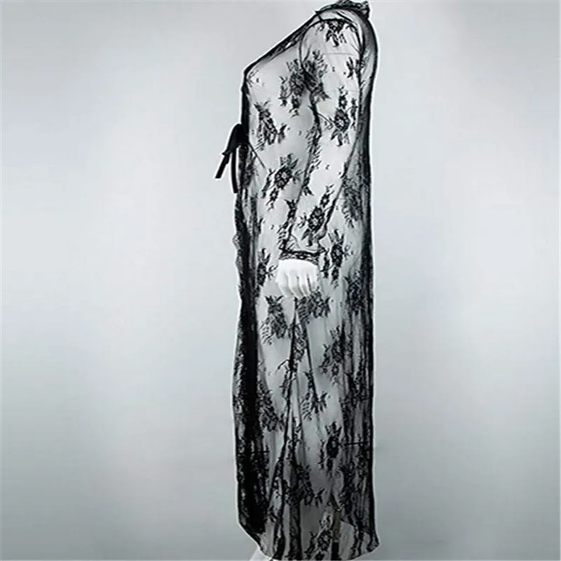 Модный сексуальный женский однотонный кружевной купальник с длинным рукавом