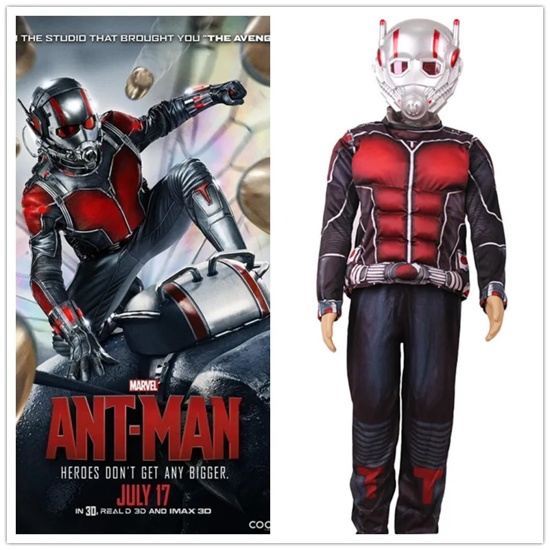 Child Deluxe Ant man Muscle Costume Boys Marvel New Superhero Cosplay Halloween Fancy Dress 3pcs Outfit For Kids LED Masks | Тематическая