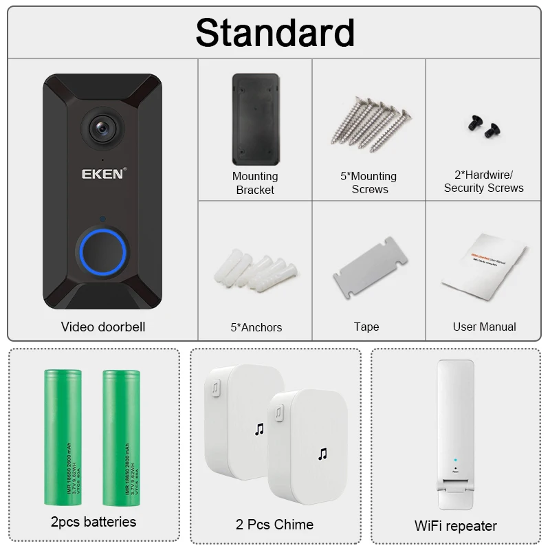 Option 7 Eken Smart беспроводной Wifi видео дверной звонок Домофон телефонный звонок Дверной звонок камера Инфракрасный пульт дистанционного записи домашний мониторинг безопасности - Цвет: Option 7