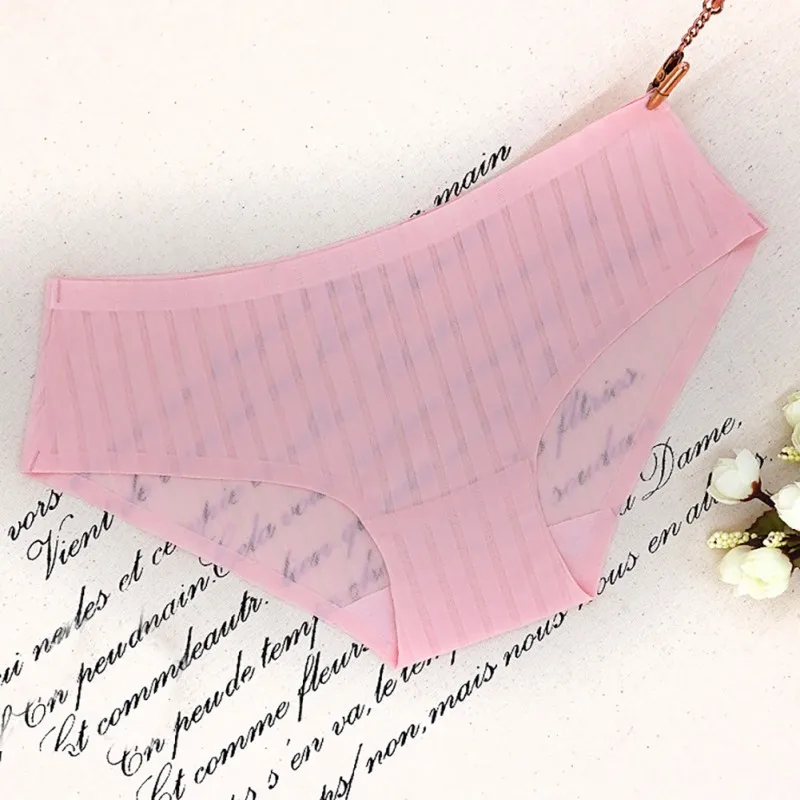 Сексуальные шелковые бесшовные трусы Дамское кружевное Полосатое нижнее белье