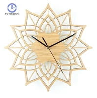 natural wood lotus modern wooden wall clock fashion creative bamboo wall hanging watch quartz mute clocks