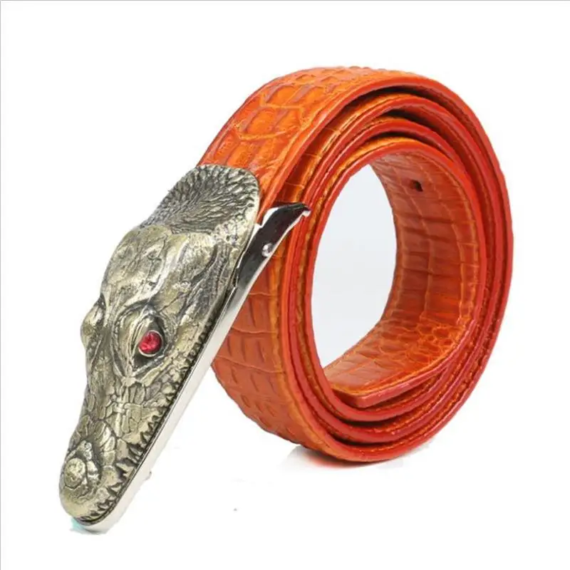 Metal buckle orange BOKADIAO, хит, мужской ремень из натуральной кожи, Крокодиловая Кожа, роскошные брендовые дизайнерские ремни для мужчин, высокое качество, повседневный ремень для джинсов, мужской ремень - Цвет: Metal buckle orange