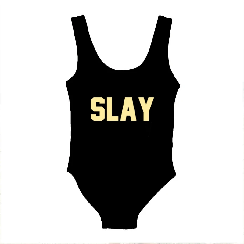BKGD Купальный костюм с надписью SLAY, цельный купальный костюм, детский купальный костюм, купальник для девочки, детская пляжная одежда, черный, красный, розовый - Цвет: BKGD