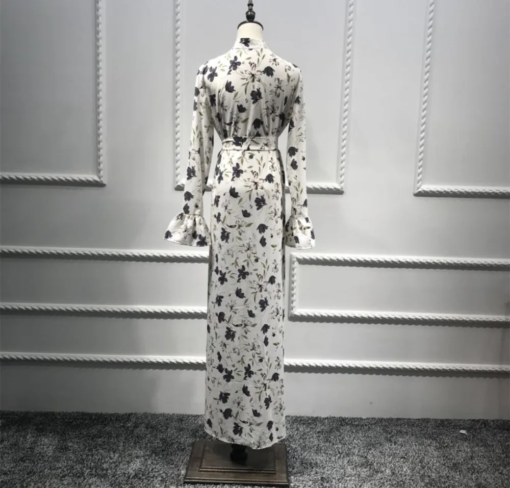 2018 г. модная мусульманская абайя с принтом турецкий Дубай расклешенный рукав