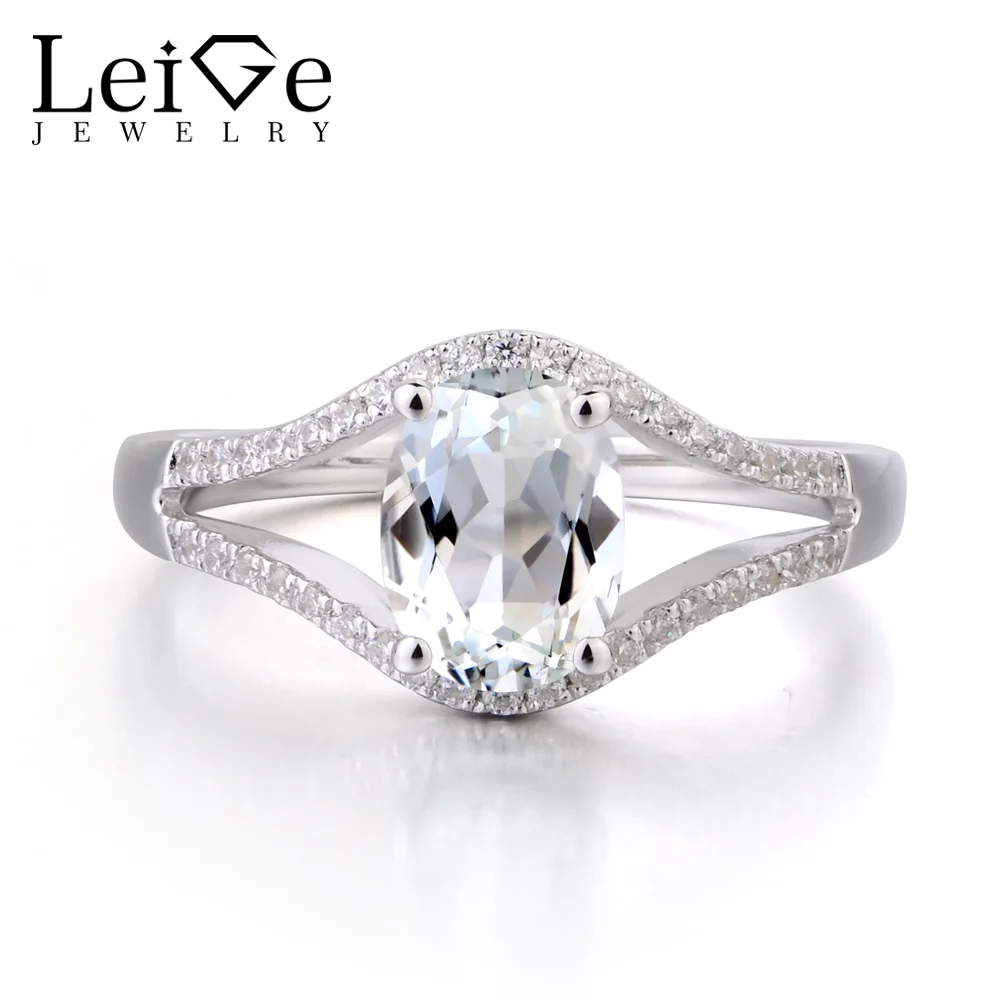 

Leige Jewelry Natural White Topaz Solid 925 Sterling Silver Ring Gemstone November Birthstone Oval Cut Anniversary Wedding Rings