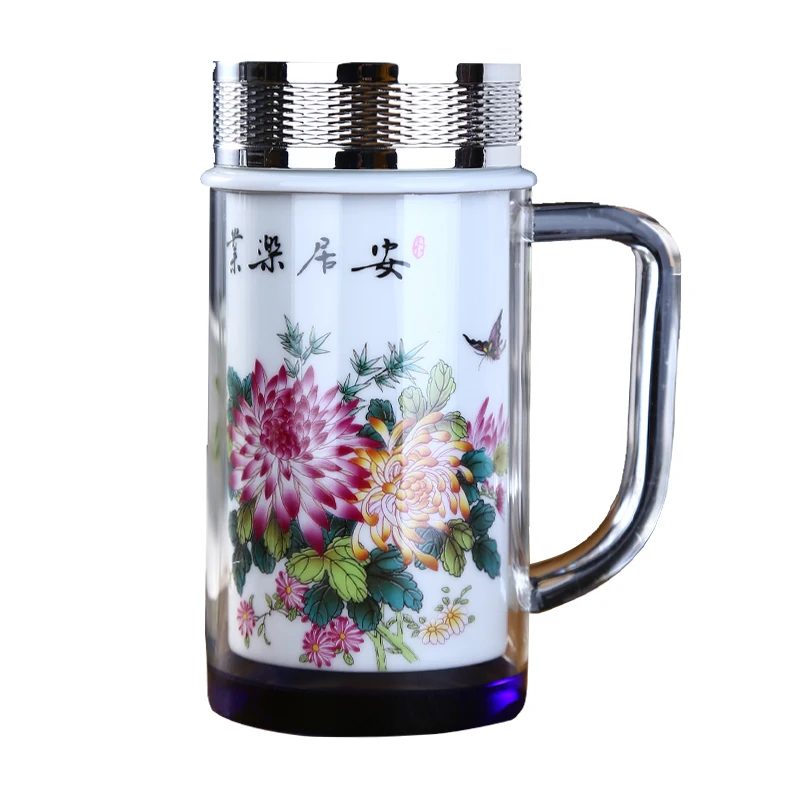 Керамический вкладыш изоляционное стекло с ручка для крышки чашка воды